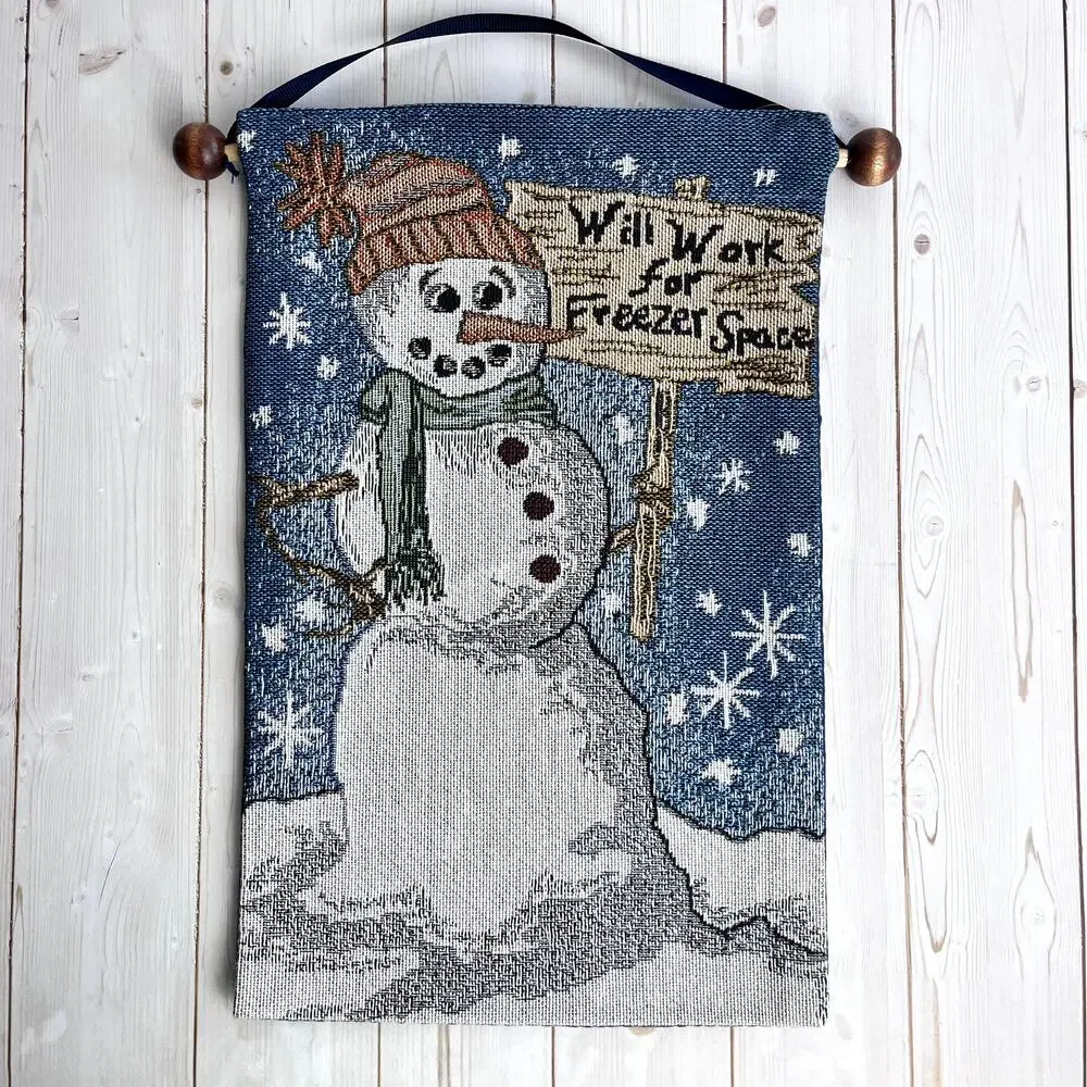 Vintage Tapestry Snowman Theme Tapestry Wall Hangings & Mini Pillow Lot Mismatch